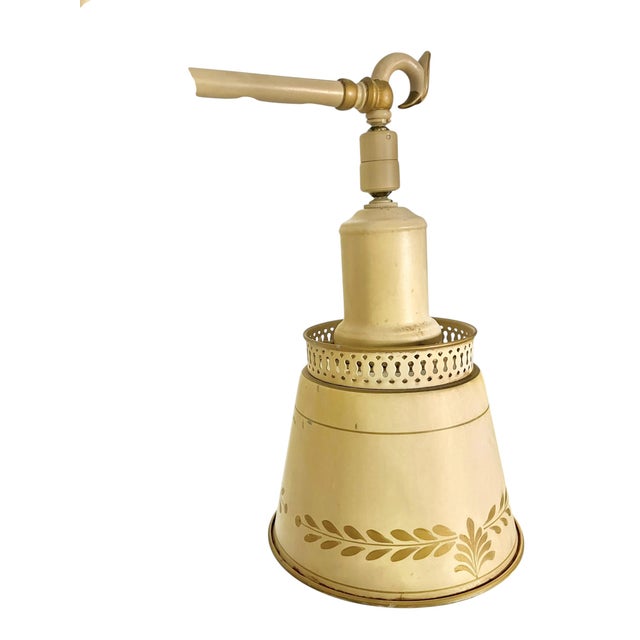 Vintage Cream Tole Double-Arm Table Lamp With Pierced Shades – Hollywood Regency Style For Sale - Image 4 of 18
