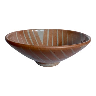 Vintage Striped Geometric Studio Art Pottery Bowl For Sale