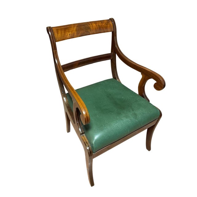Wood Neoclassical Revival Chair with Green Leather Seat For Sale - Image 7 of 7