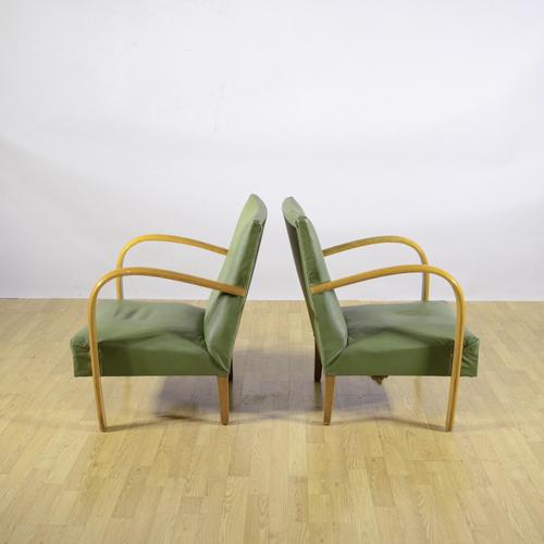 Art Deco Armchairs with Beech Armrests and Spring Padding in Green Skai, 1950s, Set of 2 For Sale - Image 3 of 9