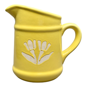 Vintage Yellow Ceramic Pitcher With Stylized Tulip Motif Art Pottery Pitcher