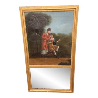 Antique Figural Painting With Mirror For Sale