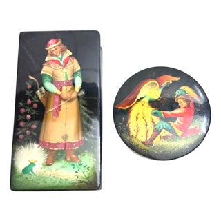 Pair of Hand Painted Vintage Lacquer Boxes For Sale