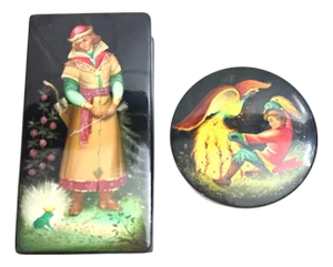 Pair of Hand Painted Vintage Lacquer Boxes