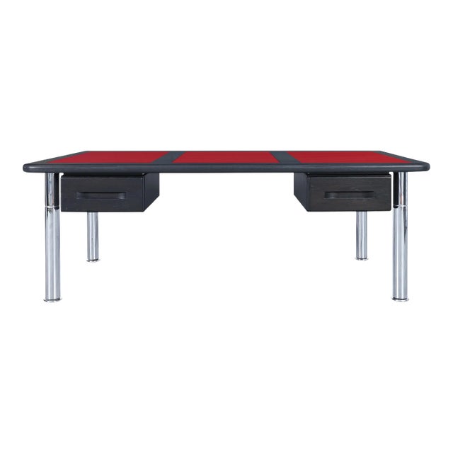 1970s Monumental Ebony and Chrome Executive Desk For Sale