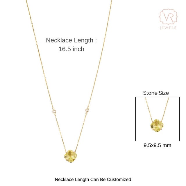 2.04ct Natural Lemon Topaz & Diamond Station Clover Pendant Necklace in 14k Gold For Sale - Image 9 of 12