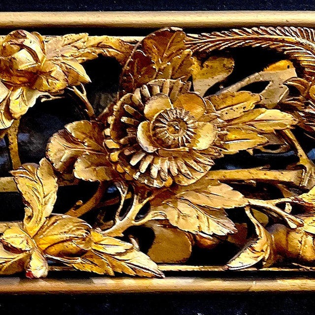 Antique Chinese Gilt Wood Carving of Birds and Flowers For Sale - Image 6 of 14