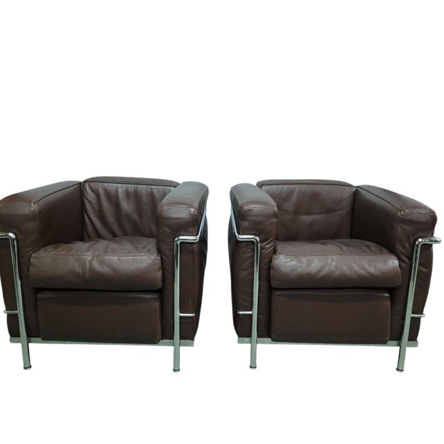LC2 Leather Chairs by Le Corbusier, 1965, Set of 2 For Sale - Image 9 of 18