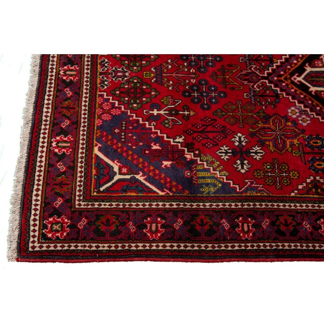 Mid 20th Century Vintage Persian Joshegan Handmade Red Medallion Wool Rug For Sale - Image 5 of 9