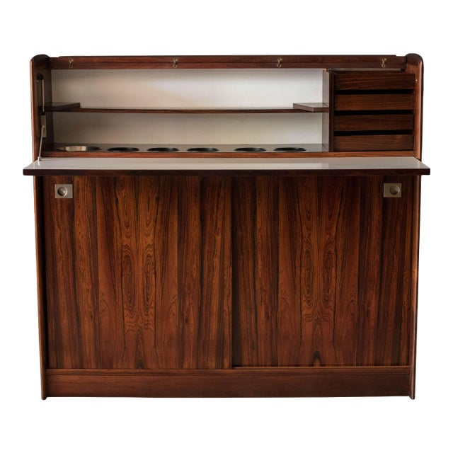 Vintage Rosewood Danish Modern Dry Bar Credenza Cabinet For Sale