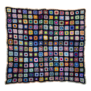 Colorful Vintage Crochet Granny Square Quilt