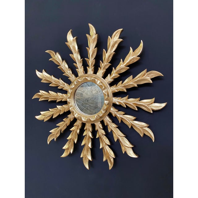 Wood 20th Century Sunburst Golden Mirror For Sale - Image 7 of 8