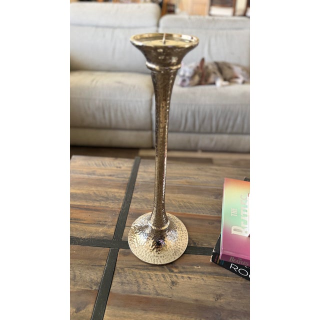 Set of Three Arteriors Home Hammered Nickel Candlesticks For Sale - Image 10 of 11