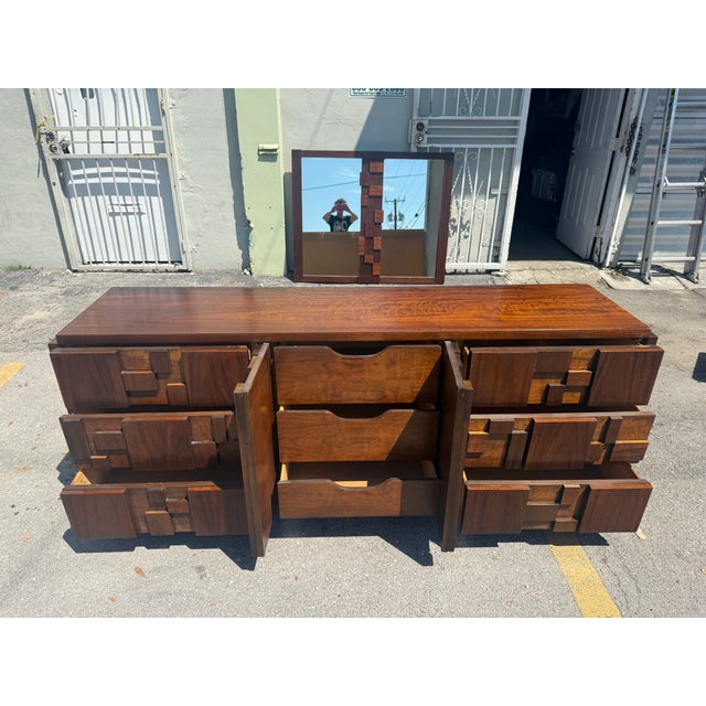 1970s Lane Stacatto Brutalist Lonmg Chest Manner of Paul Evans For Sale - Image 9 of 12