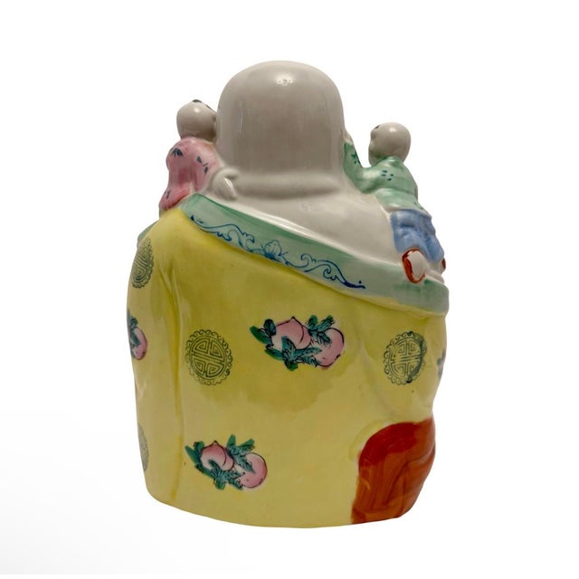 Chinese VTG Chinese Porcelain Laughing Buddha (Budai) Figure W/Children Good Luck. For Sale - Image 3 of 7