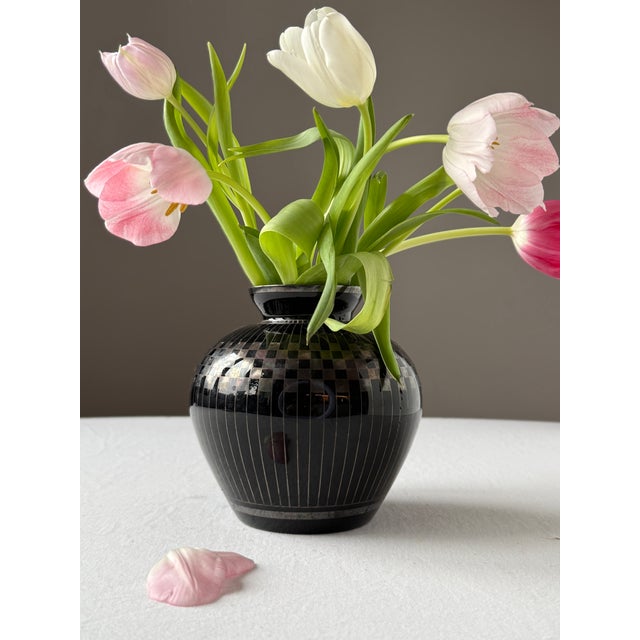 1930s Art Deco Hyalith Glass Vase with Fine Silver Line Decoration, 1930s For Sale - Image 5 of 6