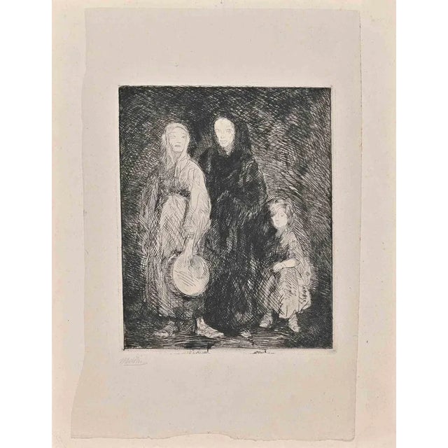 Departure is an artwork realized in the Early-20th Century. Original print in etching technique. Hand-signed...