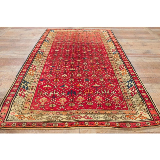 Red Mid 20th Century Vintage Turkish Tribal Oushak Rug, 03'11 X 06'11 For Sale - Image 8 of 10