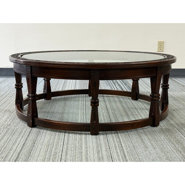 Traditional Coffee Table Viking Oak Style Carved Wood For Sale - Image 3 of 5