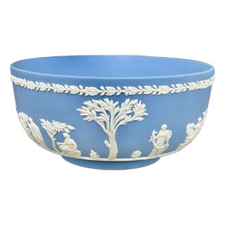 Mid 20th Century Wedgwood Large Blue Jasperware Bowl With Neoclassical Sacrifice Relief For Sale