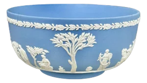 Mid 20th Century Wedgwood Large Blue Jasperware Bowl With Neoclassical Sacrifice Relief