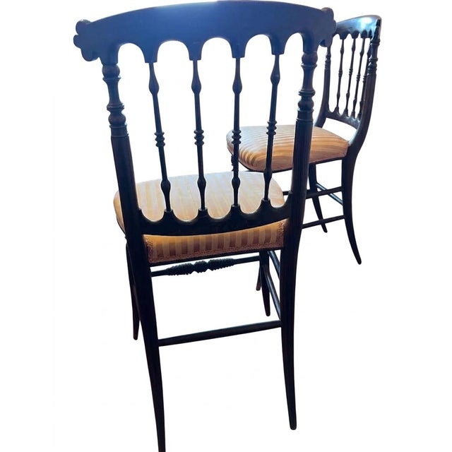 Pair of Ebonized Victorian Chairs With Original Striped Upholstery, Circa 1860–1890 For Sale - Image 4 of 4