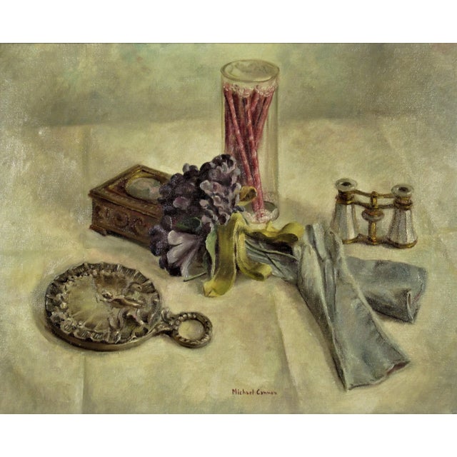 This artwork "Still Life" c.1960 is an oil painting on canvas by American artist Michael Ritter Cannon, b.1913. It is...