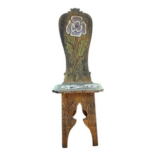Early 20th Century Hand-Carved Chartreuse Chair With Anemone Motif Attributed to Liberty & Co, London For Sale