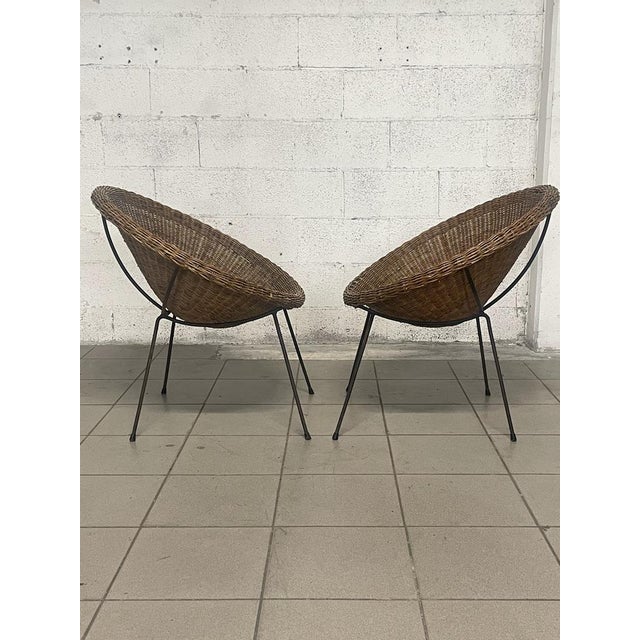 Set of Armchairs with Wicker Seat, 1950s For Sale - Image 9 of 18