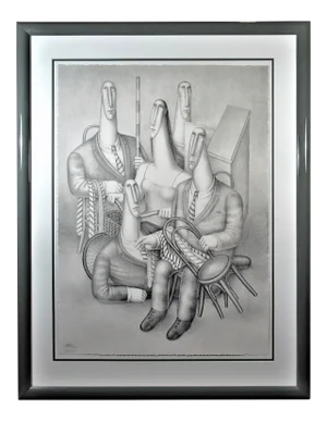 Roy Carruthers, "People Gathering" Large original lithograph