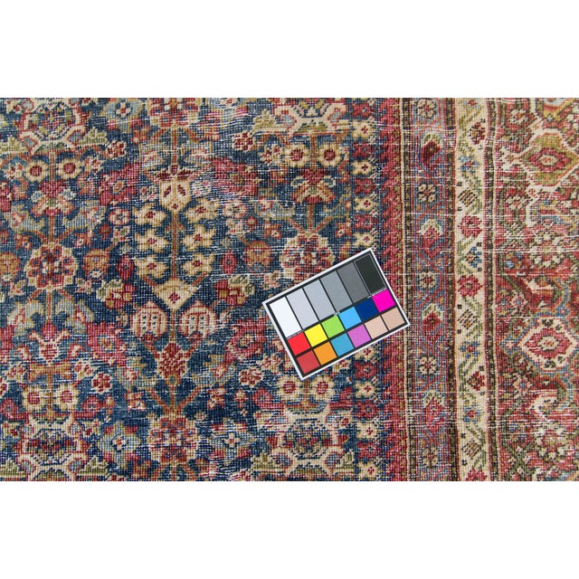 Textile 1900s Antique Allover Blue Maroon Floral Design Hand-Knotted Rug - 8’7” X 12’8” For Sale - Image 7 of 10