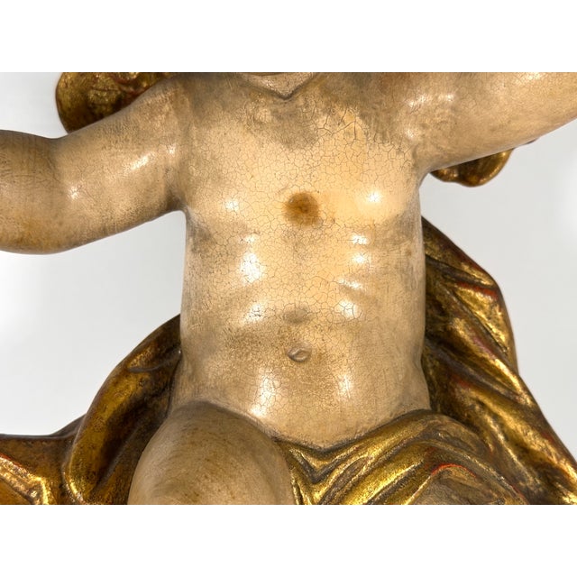 18th Century 18th Century Baroque Polychrome Giltwood Putto Cherub Sculpture For Sale - Image 5 of 18