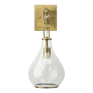 Jamie Young Tear Drop Hanging Wall Sconce in Antique Brass & Clear Glass