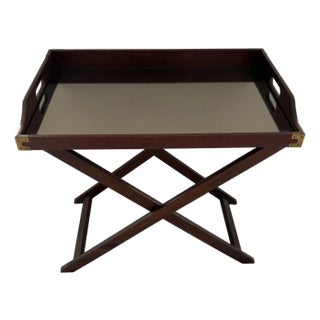 The Bombay Company Early Twenty First Century Butlers Tray Serving Table Bar Cart Server With Glass Top and Brass Campaign Details For Sale