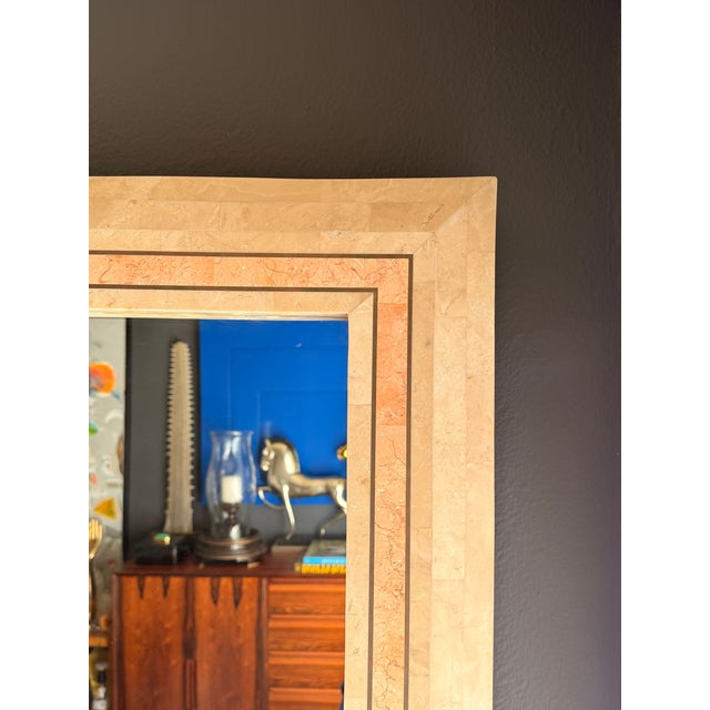 Stone 1980s Tessellated Fossil Coral and Pink Stone Wall Mirror For Sale - Image 7 of 12