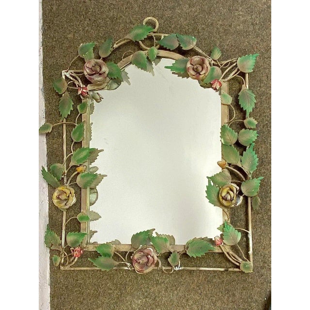 Mid-Century Modern French Wrought Iron Mirror with Roses, 1970s For Sale - Image 3 of 18