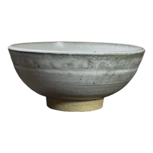 1980s Large Vintage Minimalist Footed Shino Glazed Grayish White Stoneware Bowl