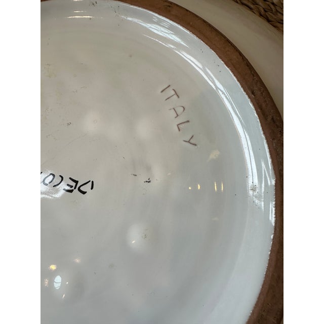 Vintage 13.5” Italian Sunflower Incised, Glazed Handpainted Terracotta Platter For Sale - Image 13 of 16