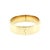 A late 20th-century 14K gold bangle bracelet. The piece is sleek and polished, measuring 15.5mm across. It is hinged with...
