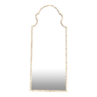 Modernized Georgian Style White Silk Upholstered Wrought Iron Mirror For Sale