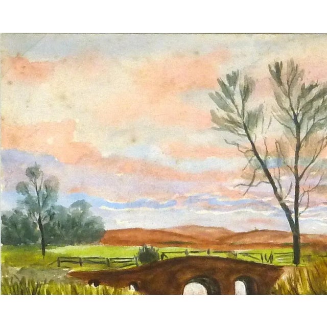 Traditional G. Buckthorp, English Countryside Landscape - Bridge at Dusk For Sale - Image 3 of 5