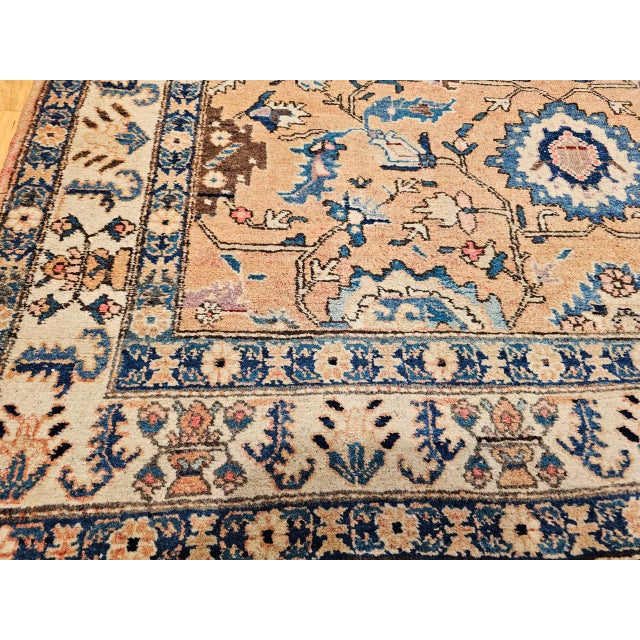 Salmon Vintage Persian Malayer Gallery Rug, Hand-Knotted Wool, Geometric Pattern, 5x10, Tan & Blue For Sale - Image 8 of 18