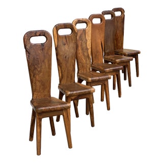 French Sculptural Olive Wood High-Back Chairs in the style of Alexandre Noll, 1960s, Set of 6 For Sale