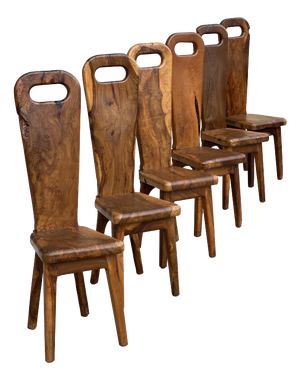 French Sculptural Olive Wood High-Back Chairs in the style of Alexandre Noll, 1960s, Set of 6