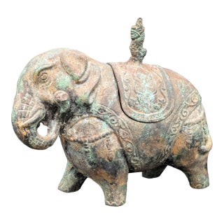 1960s Chinese Cast-Metal Elephant Ritual Jar For Sale