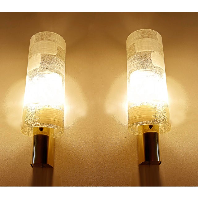 Metal Vintage Brass and Glass Sconces, 1970s, Set of 2 For Sale - Image 7 of 13