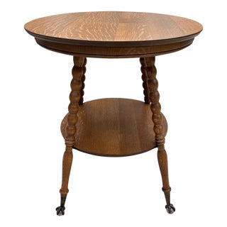 Antique Glass Ball and Claw Quartersawn Oak Side Table- Newly Refinished For Sale