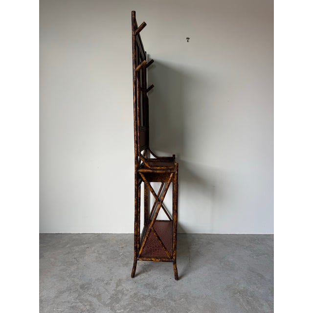 Vintage Maitland-Smith English Style Burnt Bamboo Hall Tree / Coat Rack With Mirror For Sale In Miami - Image 6 of 12