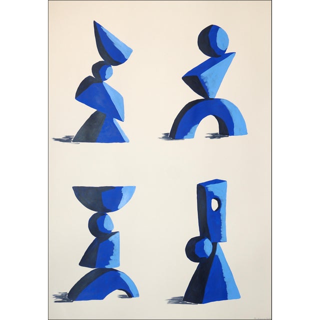 2028, Modern Cubist Painting Diptych, Minimalist Sculpture Garden, Acrylic Paint on Watercolor Paper For Sale - Image 4 of 9