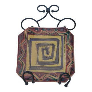Vintage 1980s Karen Howell Studio Art Pottery Square Ceramic Charger Plate For Sale
